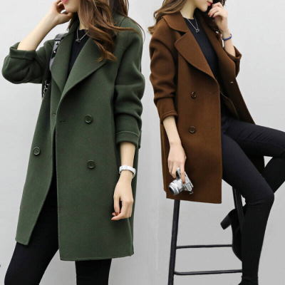 Foreign Trade Hit: 2026 Autumn and Winter New Style Women's Mid-Length Cocoon-Shaped Double-Breasted Woolen Coat, Loose Fit and Slimming Effect
