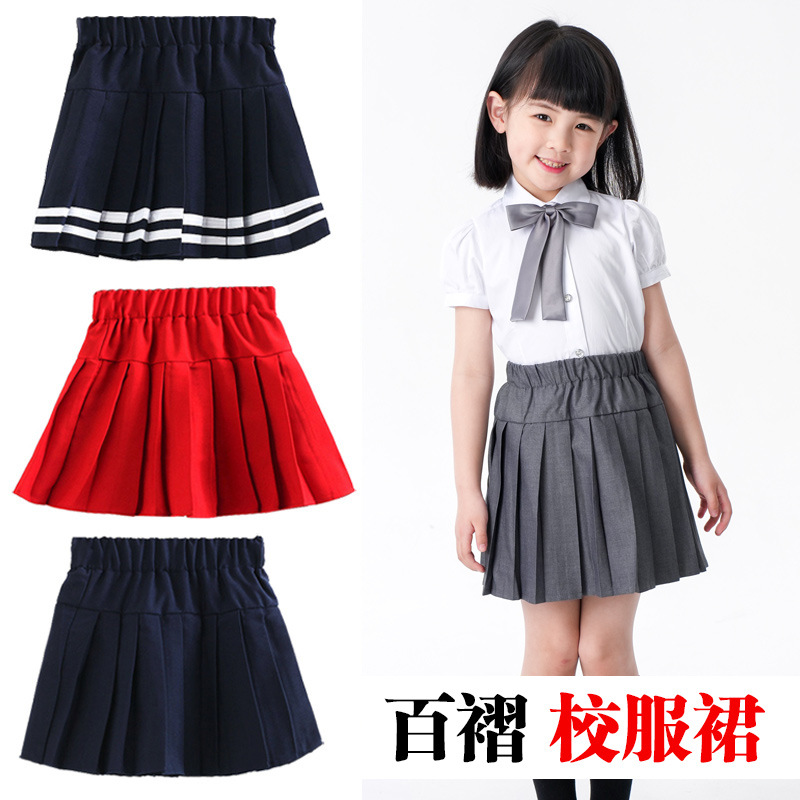 Girls School Uniform Skirt Children's Pleated Skirt Skirt Summer Primary School Students' College Style Girls Black Blue Skirt