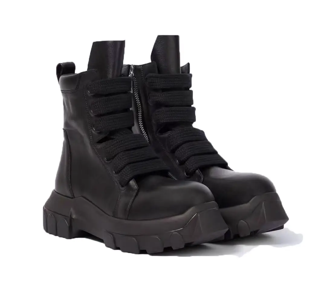 Kangsee Fashion Motorcycle Retro Ro Boots Men's Thick-Soled Height-Increasing parka Short Boots Genuine Leather Zipper Shoelace High-Top Shoes