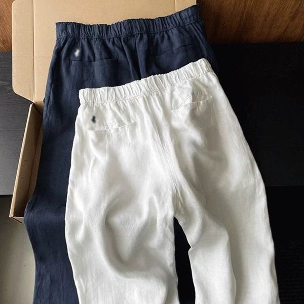 Old Money Style Anti-Wrinkle Lyocell Linen Pants for Men, Summer Relaxed and Casual Pants with Pony Embroidery, Cotton-Linen Wide-Leg Pants Foto QC de 1688 na Qualit.ly