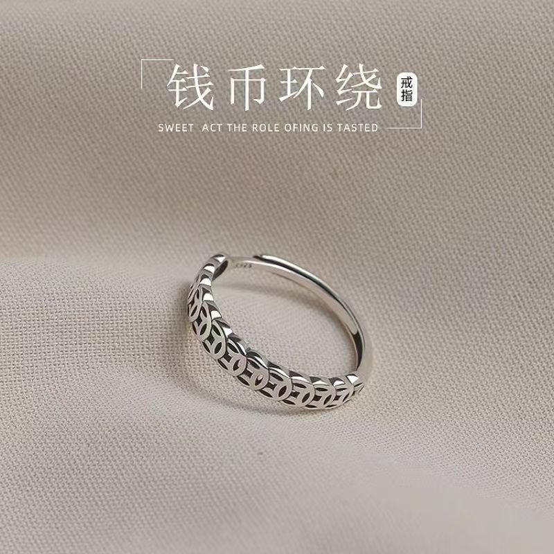 Fortune-Attracting and Wealth-Generating Ring, Money-Abundance Titanium Steel Copper Coin Ring, Attracts Coins, Women's Ancient Coin Open Ring, Niche Design