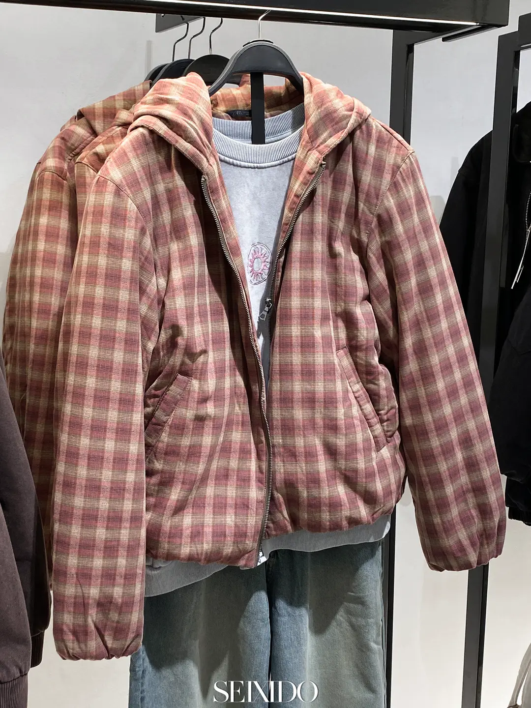 Cabinet 549! Autumn and winter new men's cotton loose hooded jacket 8281460 609 plaid cotton jacket for men