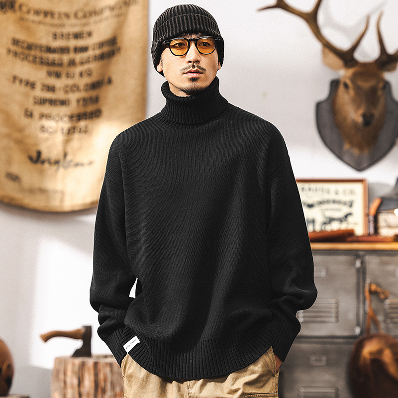 American Style Retro Turtleneck Sweater Men's Winter Loose Simple Sweater Men's Casual Lazy Style Men's Inner Sweater