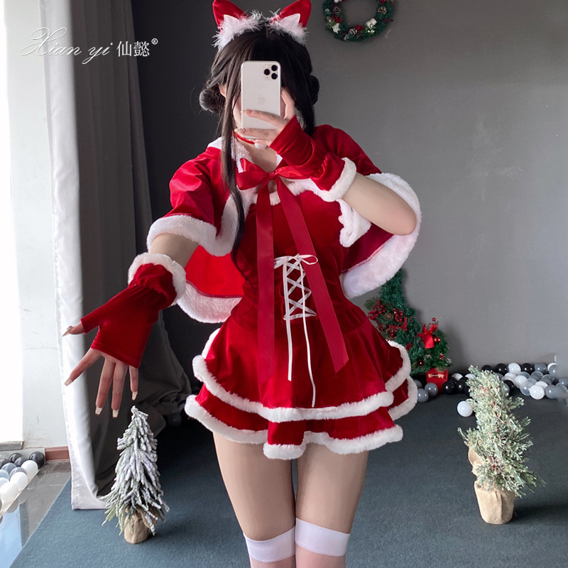 Fairy Yi Sex Underwear Pure Desire Temptation Velvet Christmas Dress Sexy miniskirt Passion Free New Year suit S28