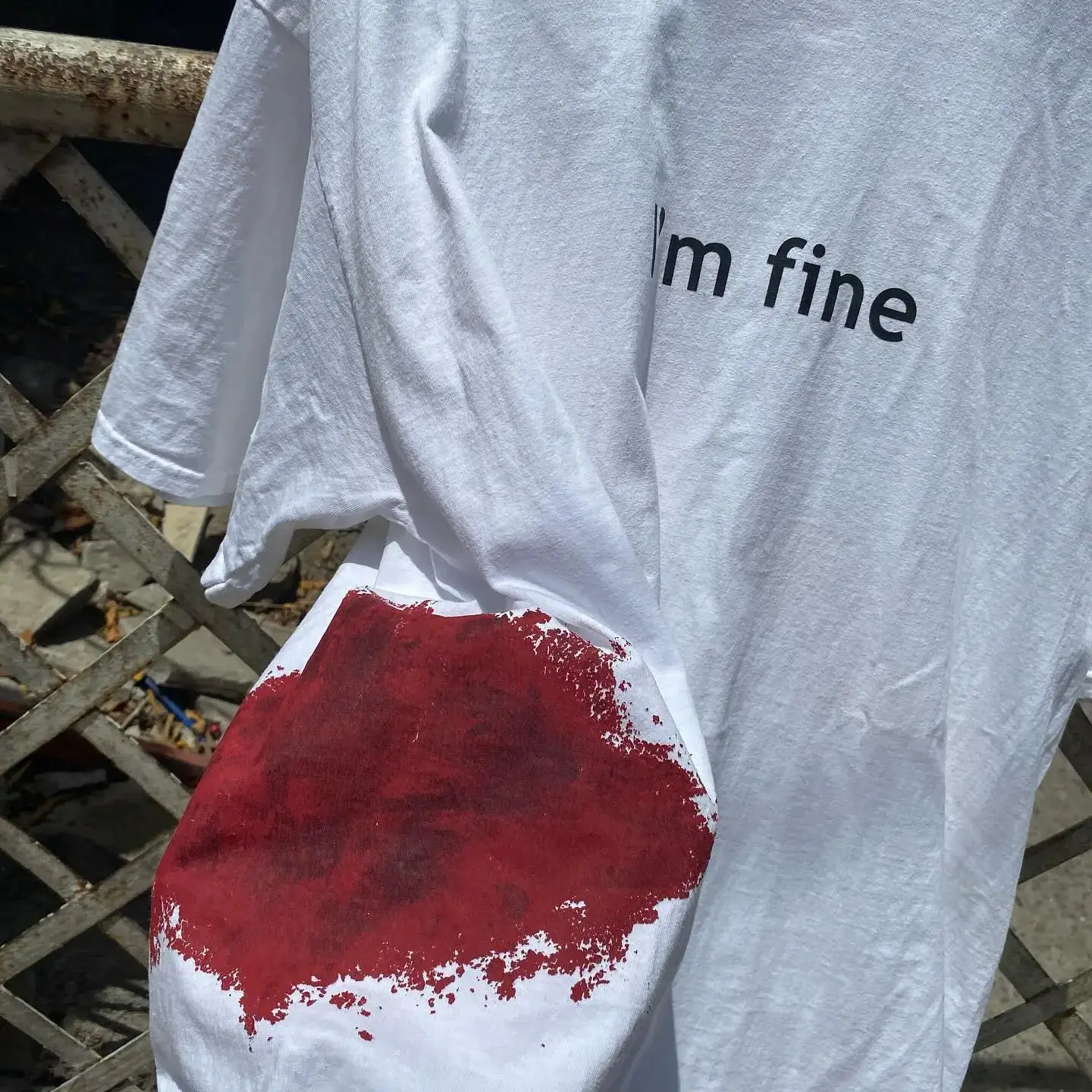Only American Retro Style! Authentic Regular Shoulder Version! Halloween Short-Sleeve T-Shirt with the Slogan "I'M Fine" Trendy T-Shirt