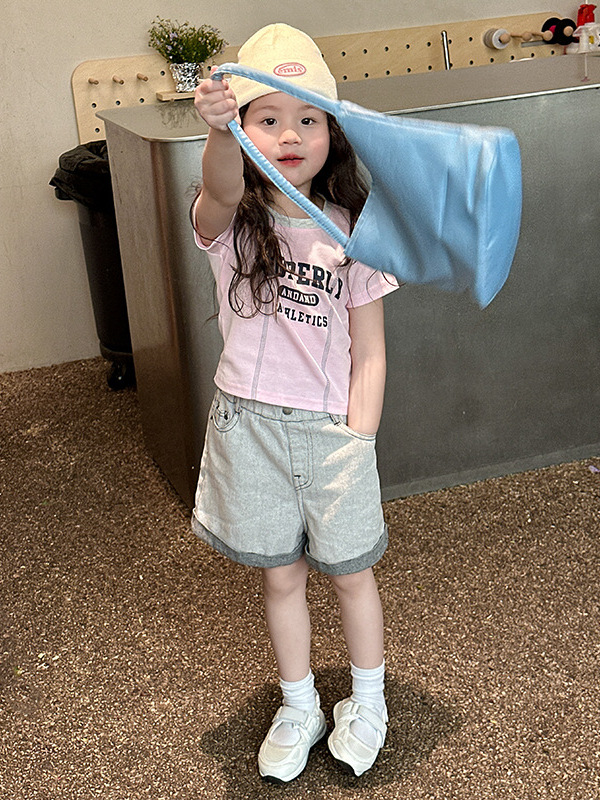 Children's Korean-Style Short-Sleeve 2026 Summer New Color-Blocking Slim-Fit T-Shirt for Girls, Thin Summer Fashion Half-Sleeve Top for Older Kids