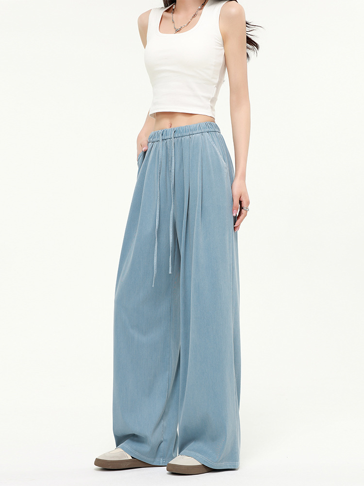 Ice Silk Wide-Leg Pants for Women, High-Waisted, Thin, Summer Drapey Straight-Leg Loose Casual Tencel Jeans
