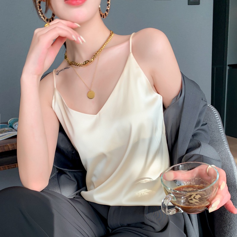 Non-Silk Camisole Women's Outer Wear French Hottie Camisole Women's Summer Satin Women's Vest Top Women's Korean