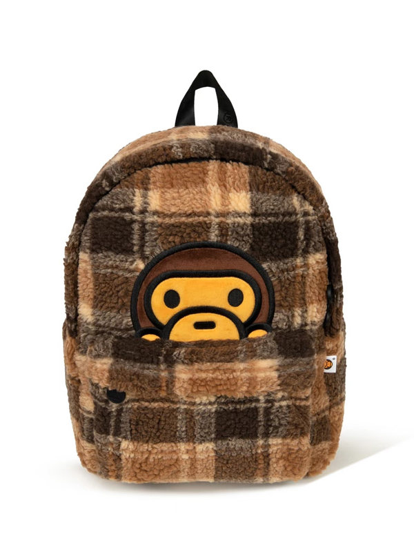 New Trendy Brand Babymilo Monkey Plaid Backpack for Men and Women, Plush Lamb Wool Junior High and High School Backpack, Versatile Foto QC de TAOBAO na Qualit.ly