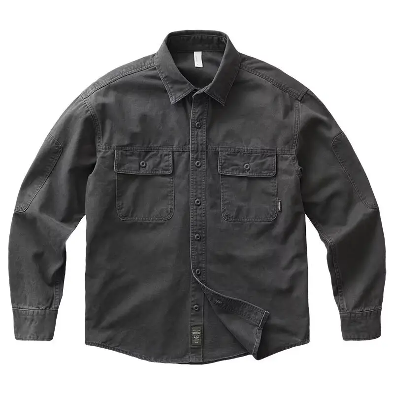 Japanese fashion brand yuwenle workwear shirt men's Hong Kong style long sleeve spring and autumn loose casual washed distressed coat
