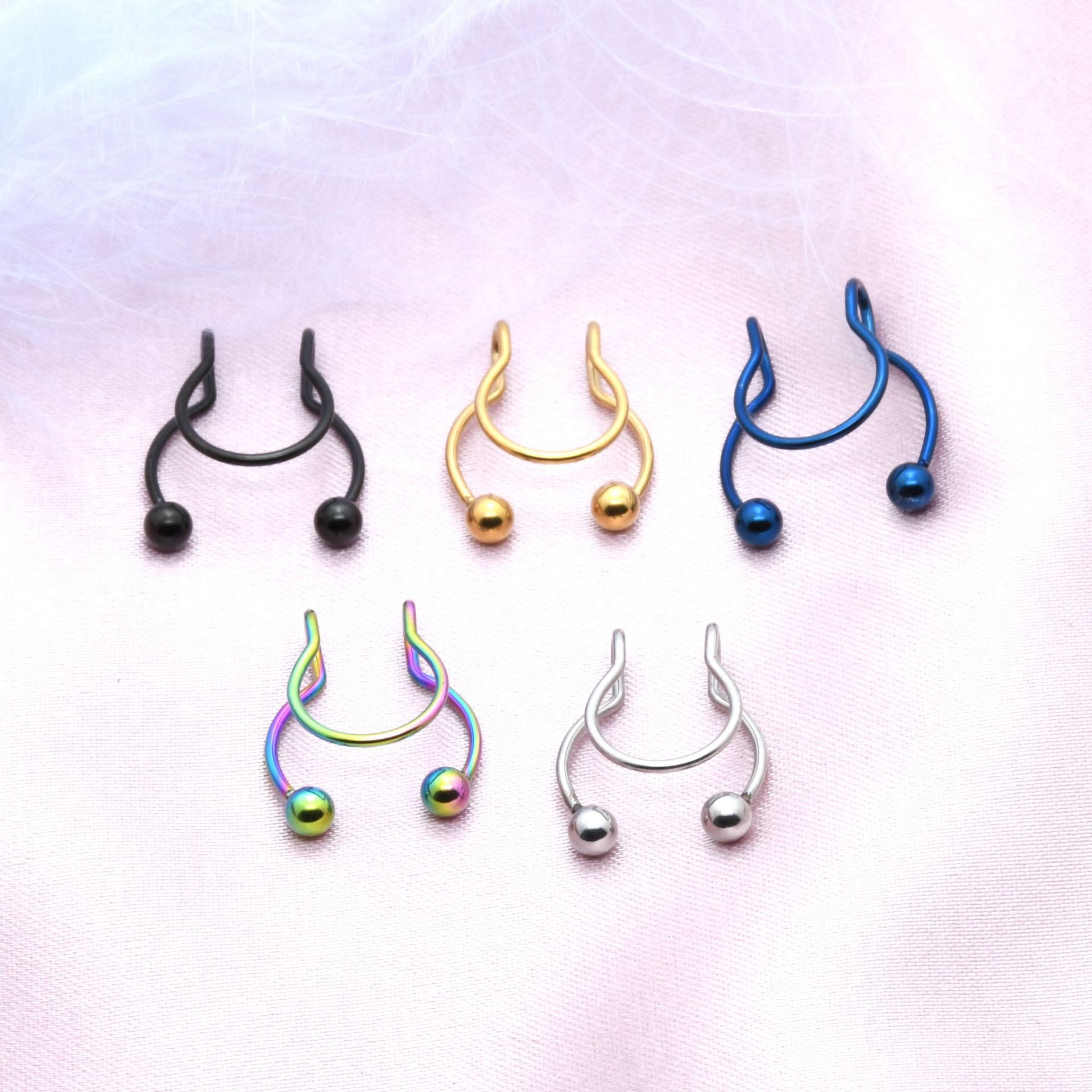 Cross-Border Supply Stainless Steel Non-Piercing U-Shaped Nose Clip Welded Ball Double-Layer Nose Ring Piercing Jewelry Factory Ready Stock Wholesale