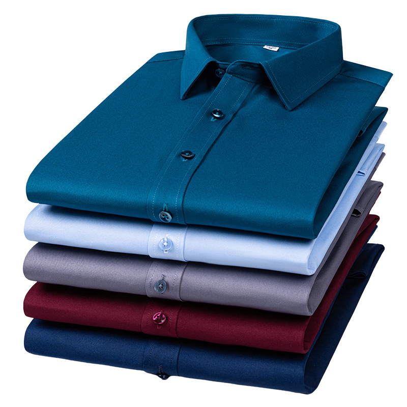 2023 New Long-sleeved Shirt All-round Solid Color Square Collar Business Casual Men's All-match Stretch Wrinkle-resistant Shirt