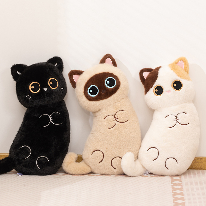 Cute Three-Colored Cat Plush Pillow Toy, Long Stuffed Doll Cushion for Sleeping, Children's Birthday Gift