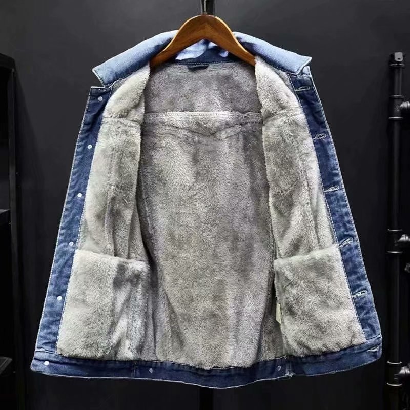 Denim Coat Men's Autumn Loose Fashionable Warm Crock Top Autumn and Winter fleece-lined Thickened Casual Trendy Brand Jacket