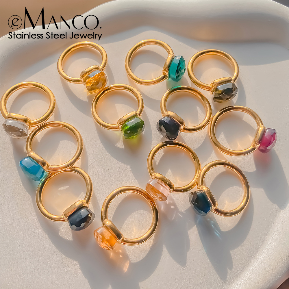 Emanco New Mushroom Head Japanese and Korean Accessible Luxury Style Asymmetrical Sugar Cube Ring Men and Women Crystal Ring Wholesale