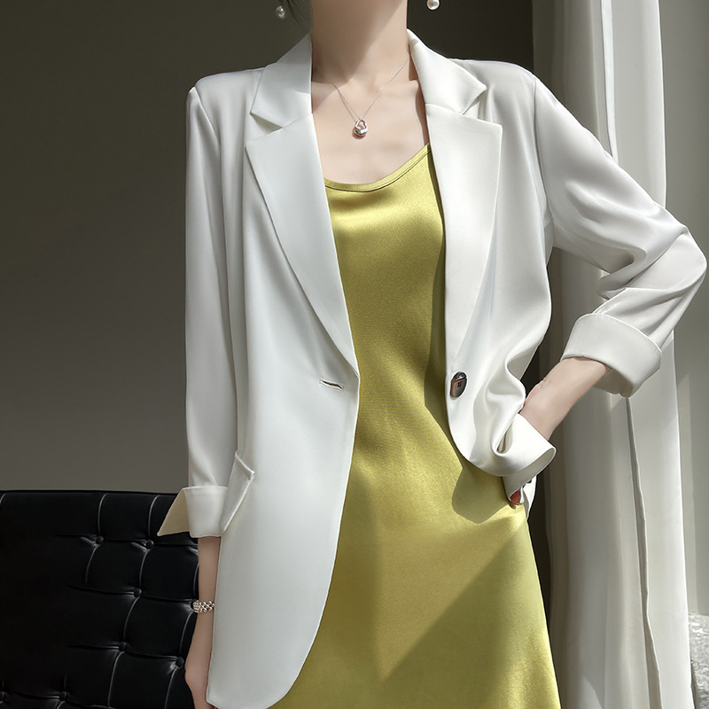 Acetate white suit jacket women's high-grade elegant casual thin spring and summer satin black small suit suit