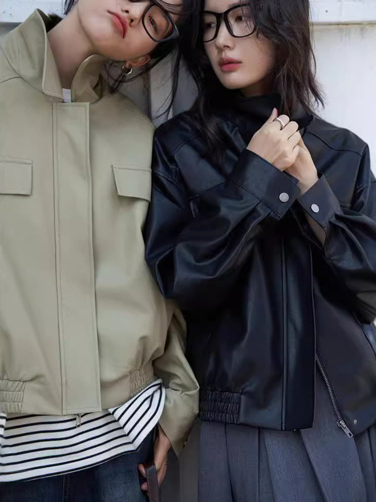2024 New PU Leather Simple Casual Short-sleeved Leather Jacket High Fashion Loose All-match Short Jacket Women's Trendy