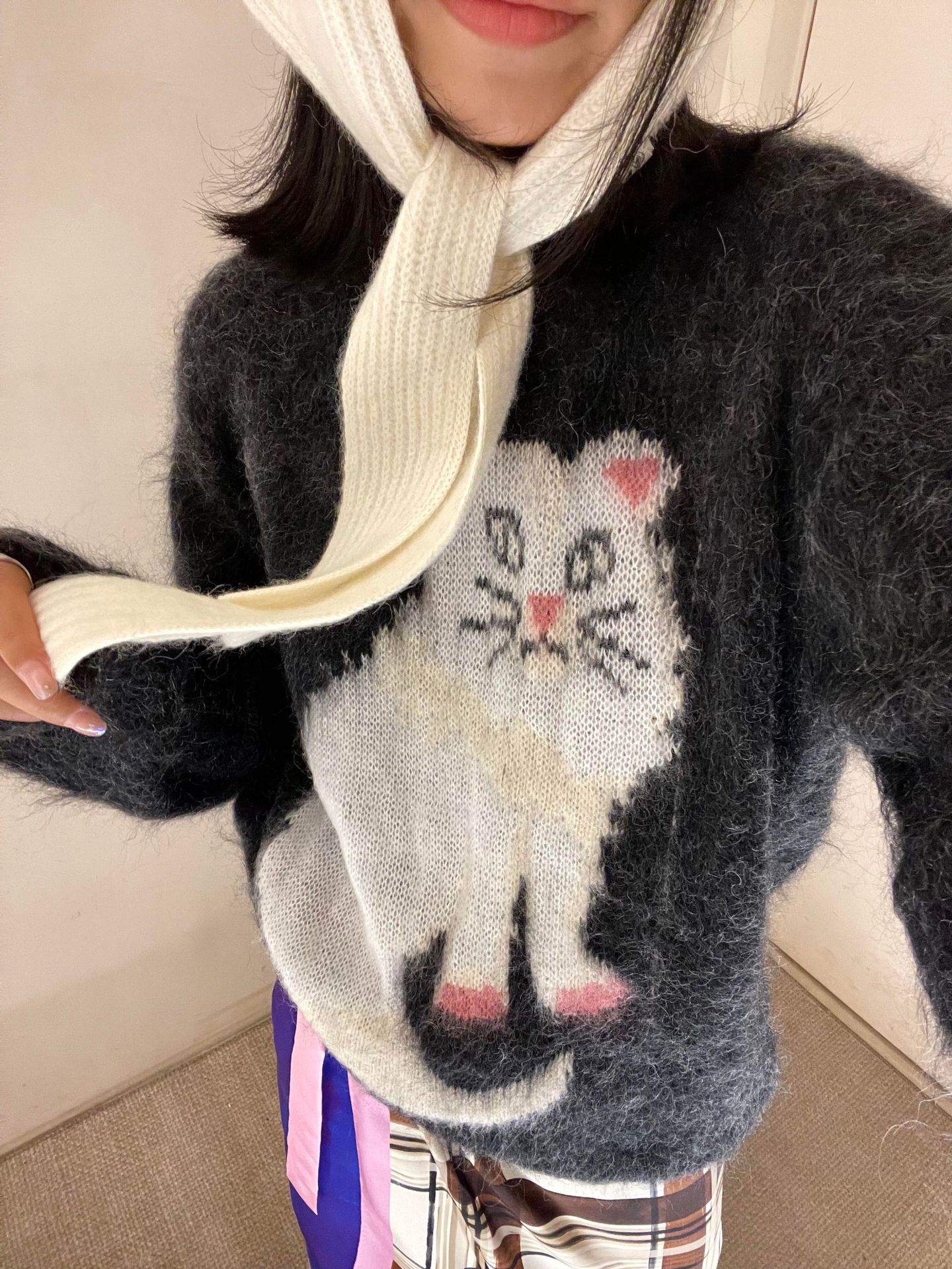 [Clearout No Returns or Exchanges] High-End Mohair Nanyou Buyer Store New Kitten Jacquard Pullover Loose Sweater