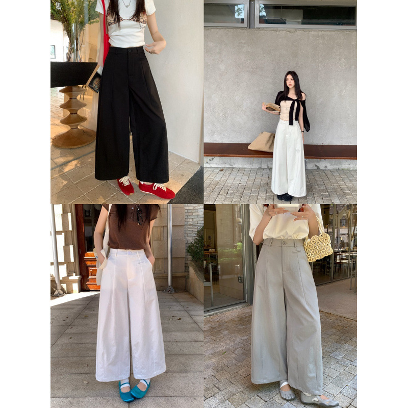 Solid Color High-Waisted Slimming Casual Wide-Leg Pants for Women, Summer New Fashion Loose Versatile Drapey Cropped Pants for Plus-Size Women