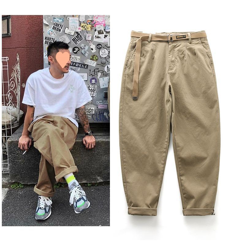 Japanese Fashion Brand Crock Pants Men's Yu Wenle Straight Loose plus size Casual Long Pants Harlan Pants Tapered Cropped Pants