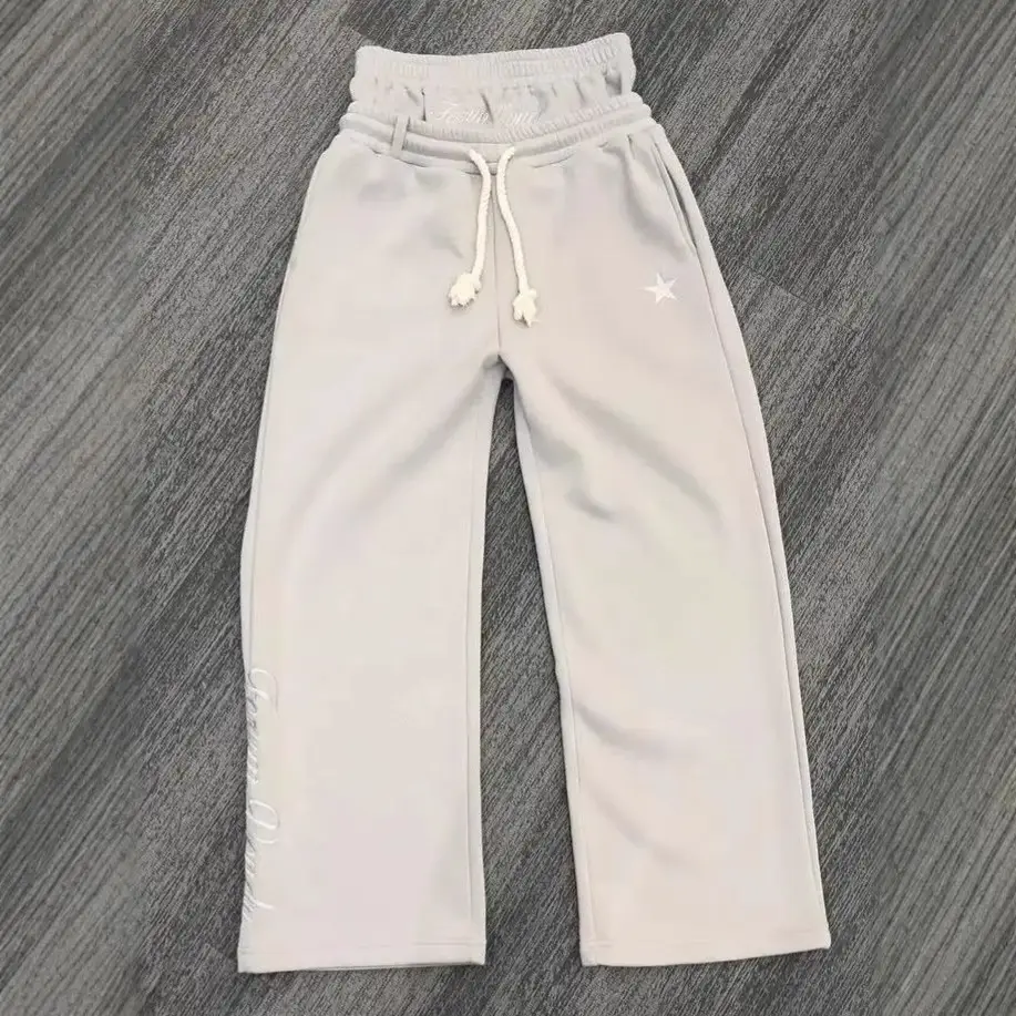Cross-border Europe and the United States tide brand high street double waist head embroidered sweat pants men and women fake two pants loose wide-leg leisure pants