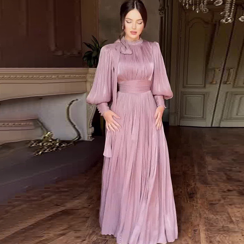 2024 autumn new European and American Amazon cross-border women's fashion dress design sense waist long sleeve dress