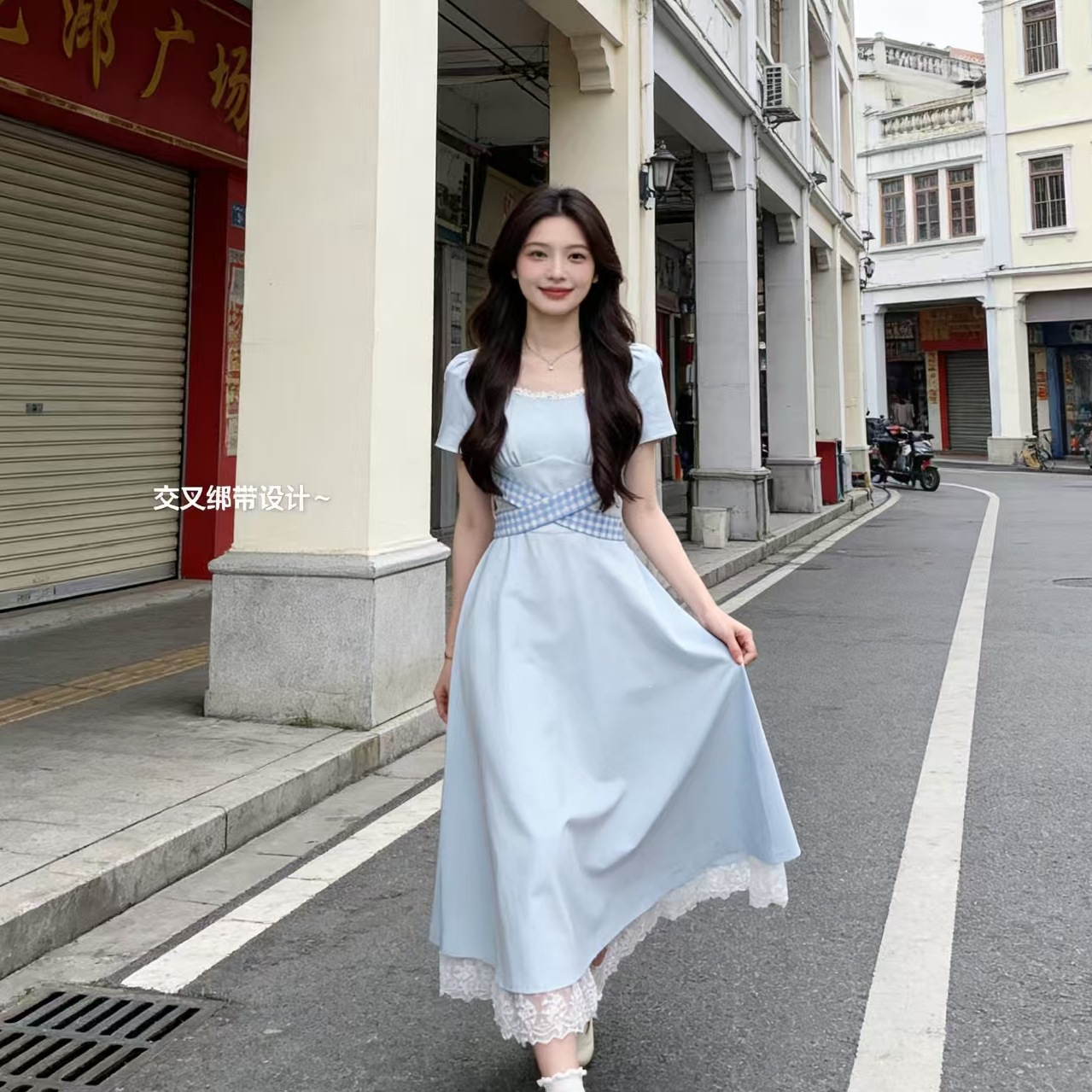 Especially Beautiful French-Style Elegant Tie-Waist Dress, Unique and Stylish Women's Long Dress, 2026 New Model with Short Sleeves