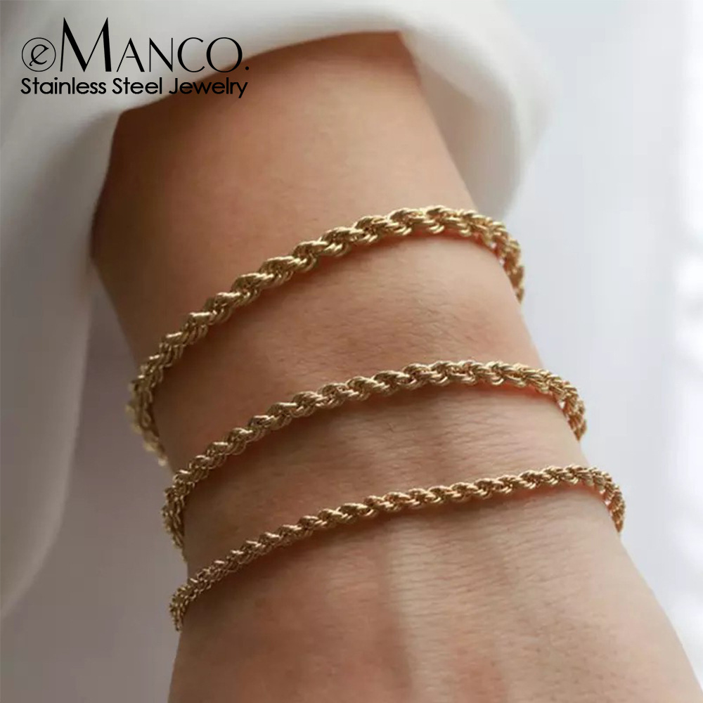 Emanco New Twist Chain Bracelet Women's Hip Hop Punk Gold Stainless Steel Bracelet Gold Plated Hand Jewelry Wholesale