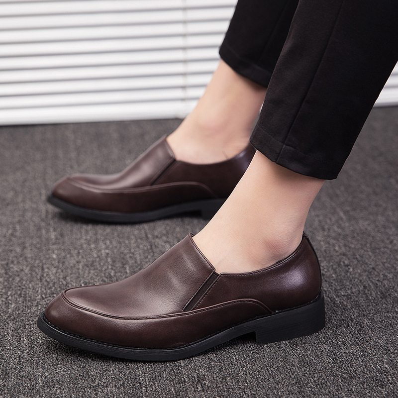 Cross-Border Men's Slip-On Large Size Pointed Leather Shoes British Style Formal Business Casual Shoes Loafers Office Men's Shoes
