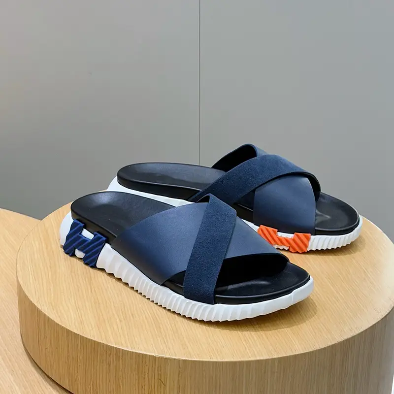 Slippers for Men, Genuine Leather Snake Pattern Flats Fashion Trendy Plaid Thick Sole Breathable Non Slip 2025 European Station Cross