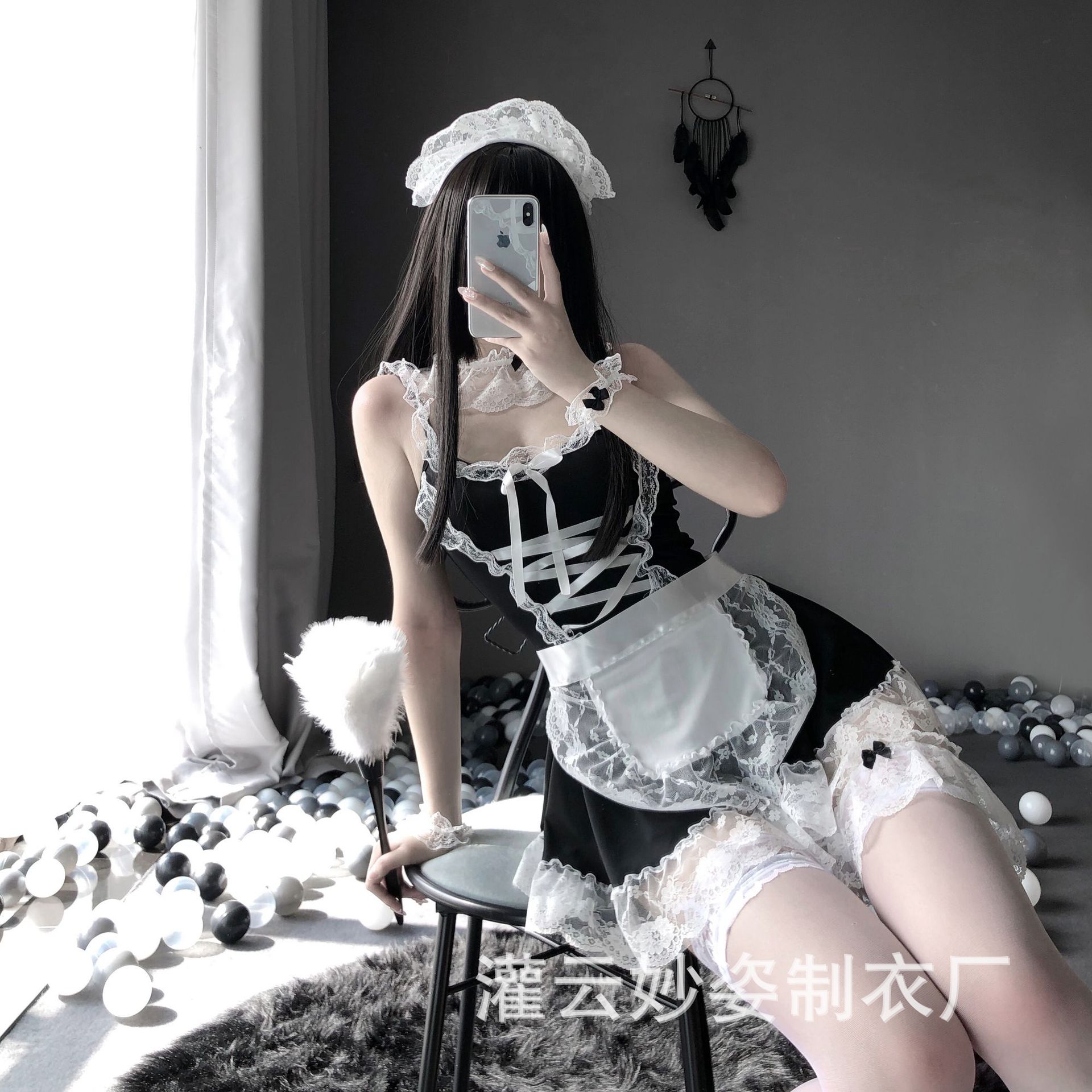Miaozi Sexy Lingerie Sexy Maid Dress Maid Uniform Cosplay Lace Deep V Hollow Out Suit for Hair