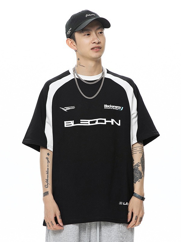 Round neck printed short sleeve T-shirt men's summer 2024 new fashion brand T-shirt trendy loose national fashion top half sleeve
