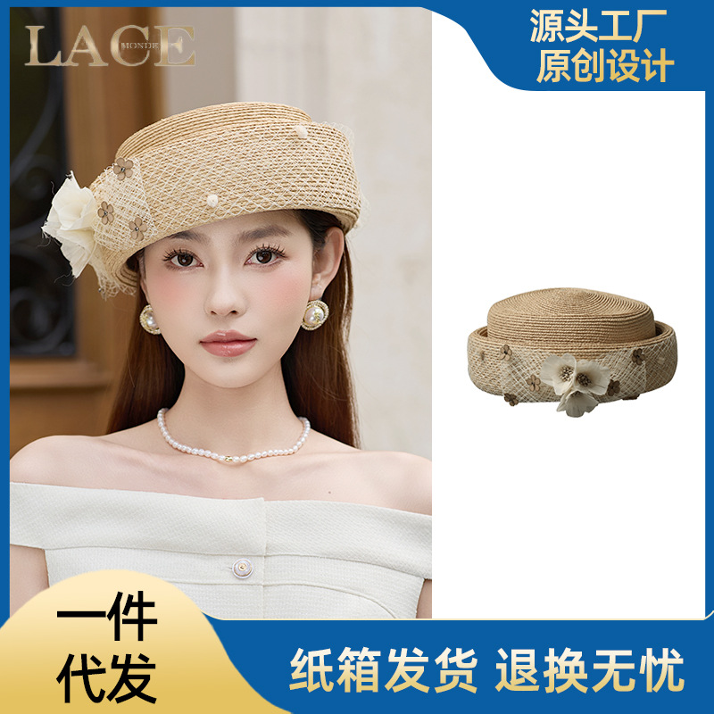 2025 New Handmade Flower Lafite Straw Hat Sunshade Sunscreen Fashion All-match Straw Hat Women Wholesale Customized