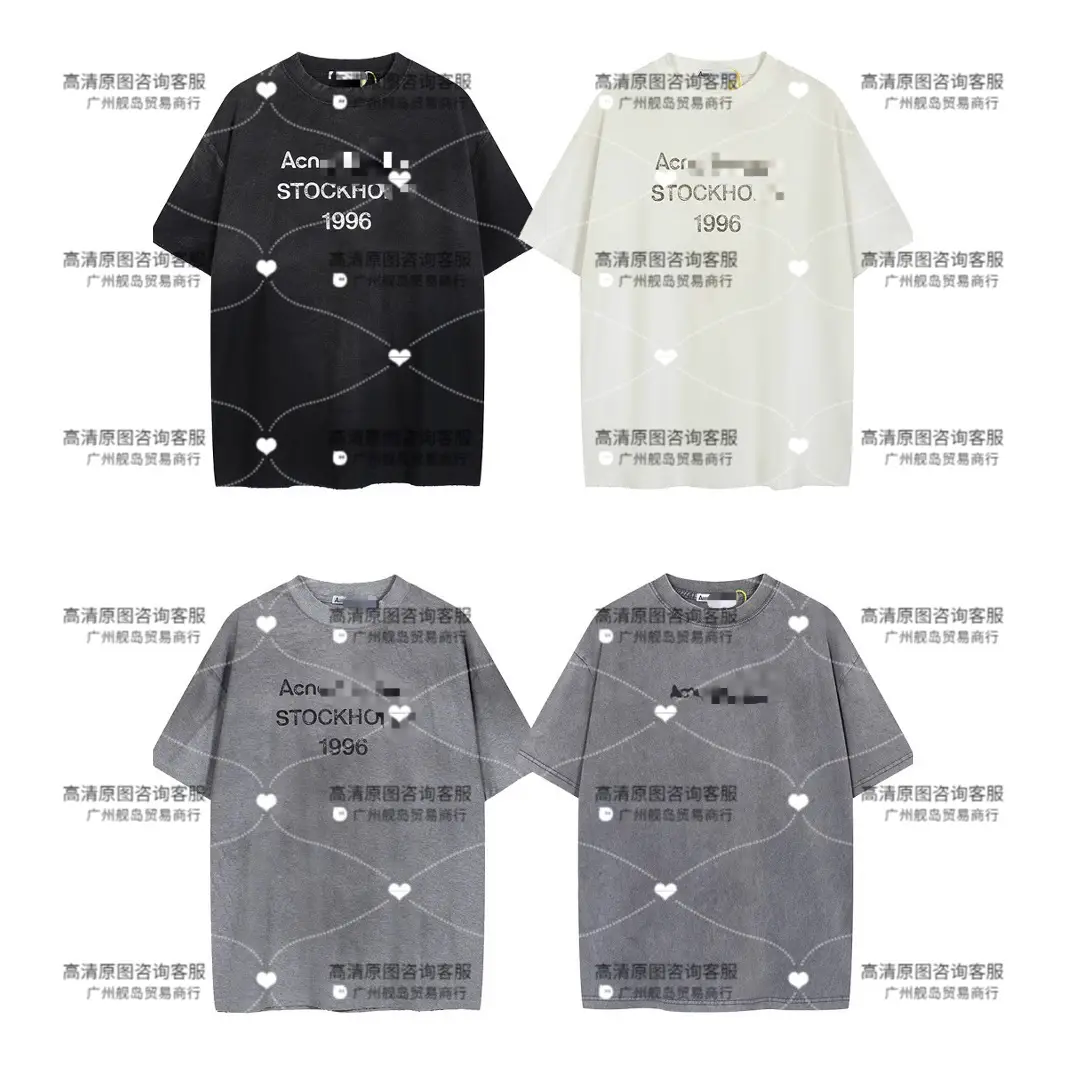 Cross-Border Trendy Brand Ac1996 Washed and Frayed Old Letter Printed Short-Sleeved Loose Men and Women Couple T-Shirt Half-Sleeved Shirt