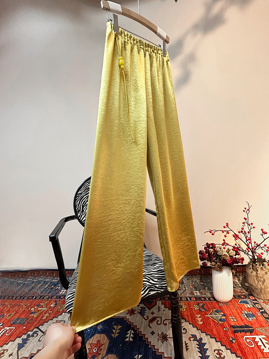Gourd Pendant Glossy Pants Spring 2025 New High Waist Fashion Casual Elegant Straight Leg Pants