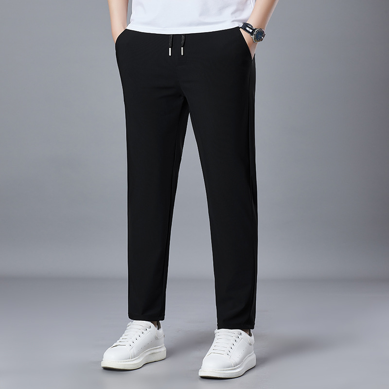 Big Brand Straight Casual Pants 2025 Summer Thin Drawstring Elastic Air-Conditioned Pants Long Pants Drapey Ice Silk Quick-Dry Pants Men