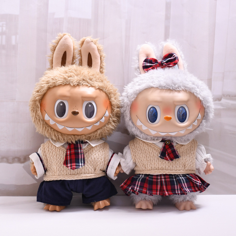 Only Doll Clothes】38Cm Labubu Doll Clothes Student Uniform Tie Set Labubu Doll Dress Outfit Replacement