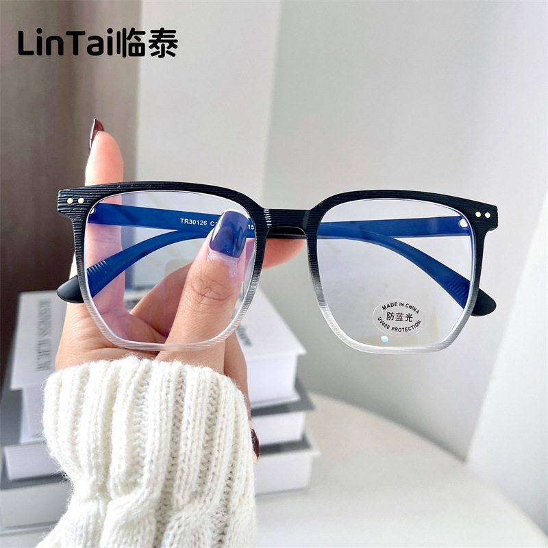 30126 New Tr Large Square Frame Anti-Blue Light Glasses Retro Wood Grain Fashion Literary Korean Style Popular Frame