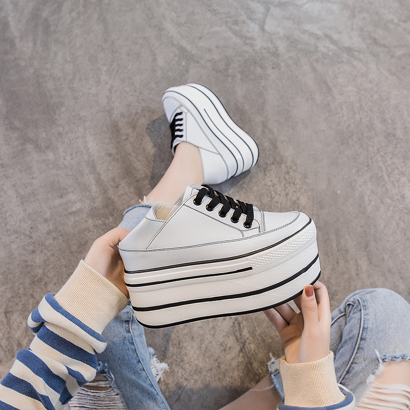 Platform shoes thick bottom leather two wear small white shoes increased spring Korean women's board shoes casual shoes a generation of hair