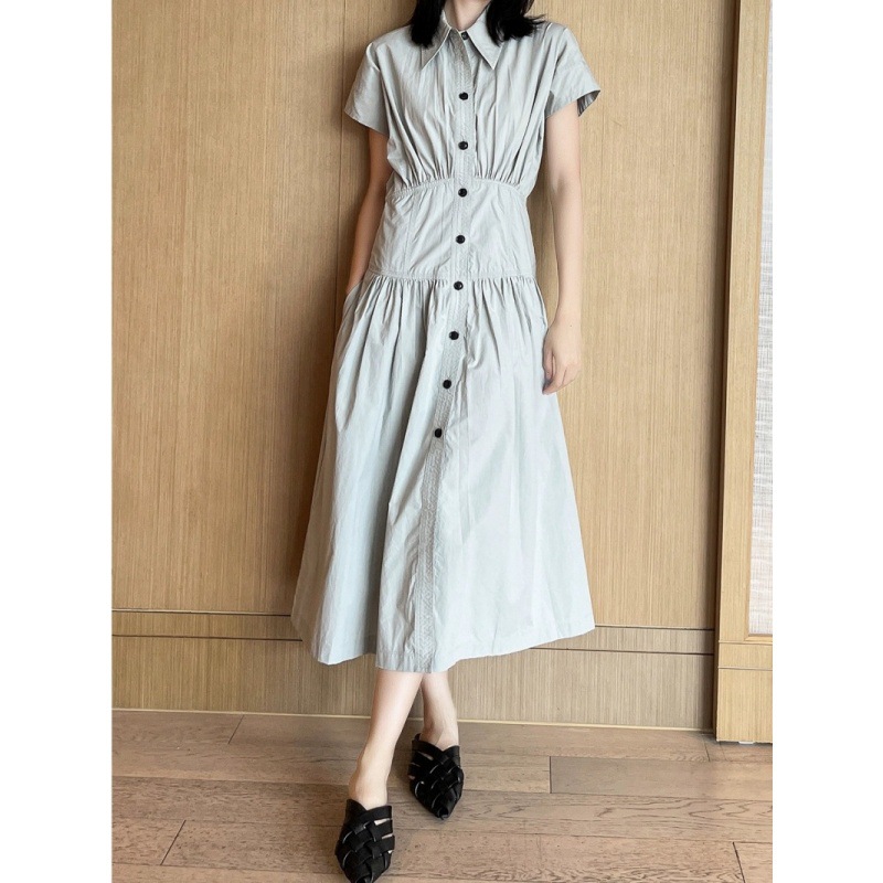 Longmei Short-Sleeved Shirt-Style Dress 2026 Spring and Summer New Korean Style Lc Style Simple Commuter Mid-Length A-Line Skirt