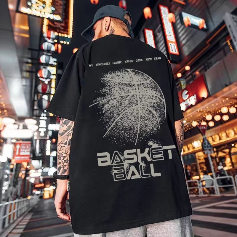 European and American fashion brand short sleeve men's T-shirt sports basketball shirt loose size fat oversize summer fashion half sleeve