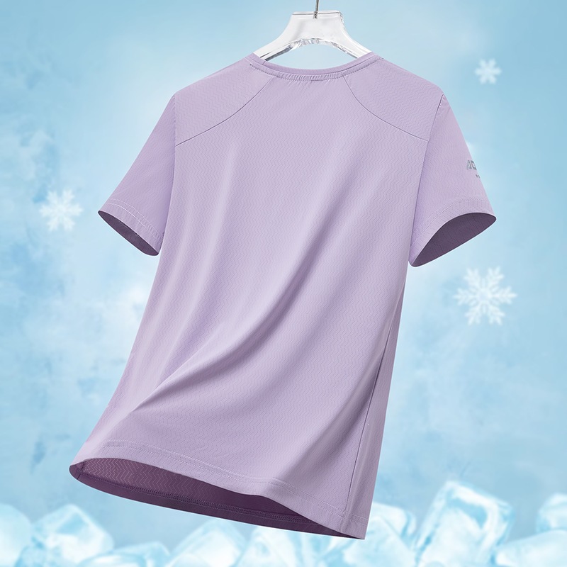 Couple's Round Neck T-Shirt, Men's High-Elastic Ice Silk Short-Sleeve, Women's Summer Thin Breathable Nylon Jacquard T-Shirt, High-Elastic Quick-Dry Clothing