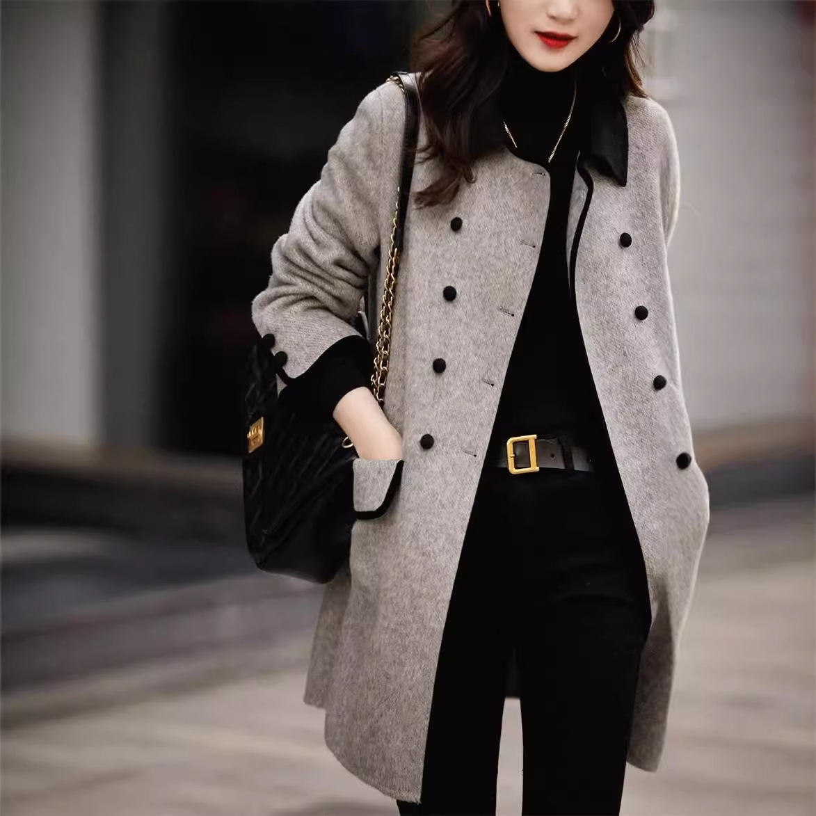 Woolen Trenchcoat Women's Autumn and Winter New Mid-length Woolen Coat Fashionable Elegant plus size Casual Coat Top