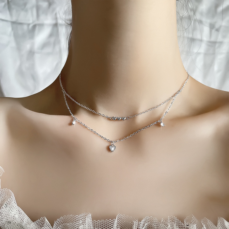 Ancient Cat Ning Niche Design Sense Zircon Heart Pendant Exquisite Clavicle Chain Simple Personalized Gossy Love Necklace