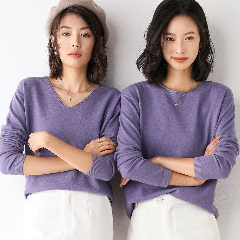 Autumn and Winter Inner Wear Women's Long-Sleeved Bottoming Shirt T-Shirt 2025 New Loose V Neck Sweater Thin Wool Knitted Top Trbottomy