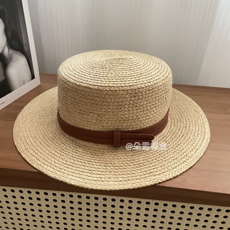 Amazon Straw Flat Top Flat Brim Jazz Top Hat Men's and Women's Wide Brim Panama Summer Sunshade Hat Double Strap