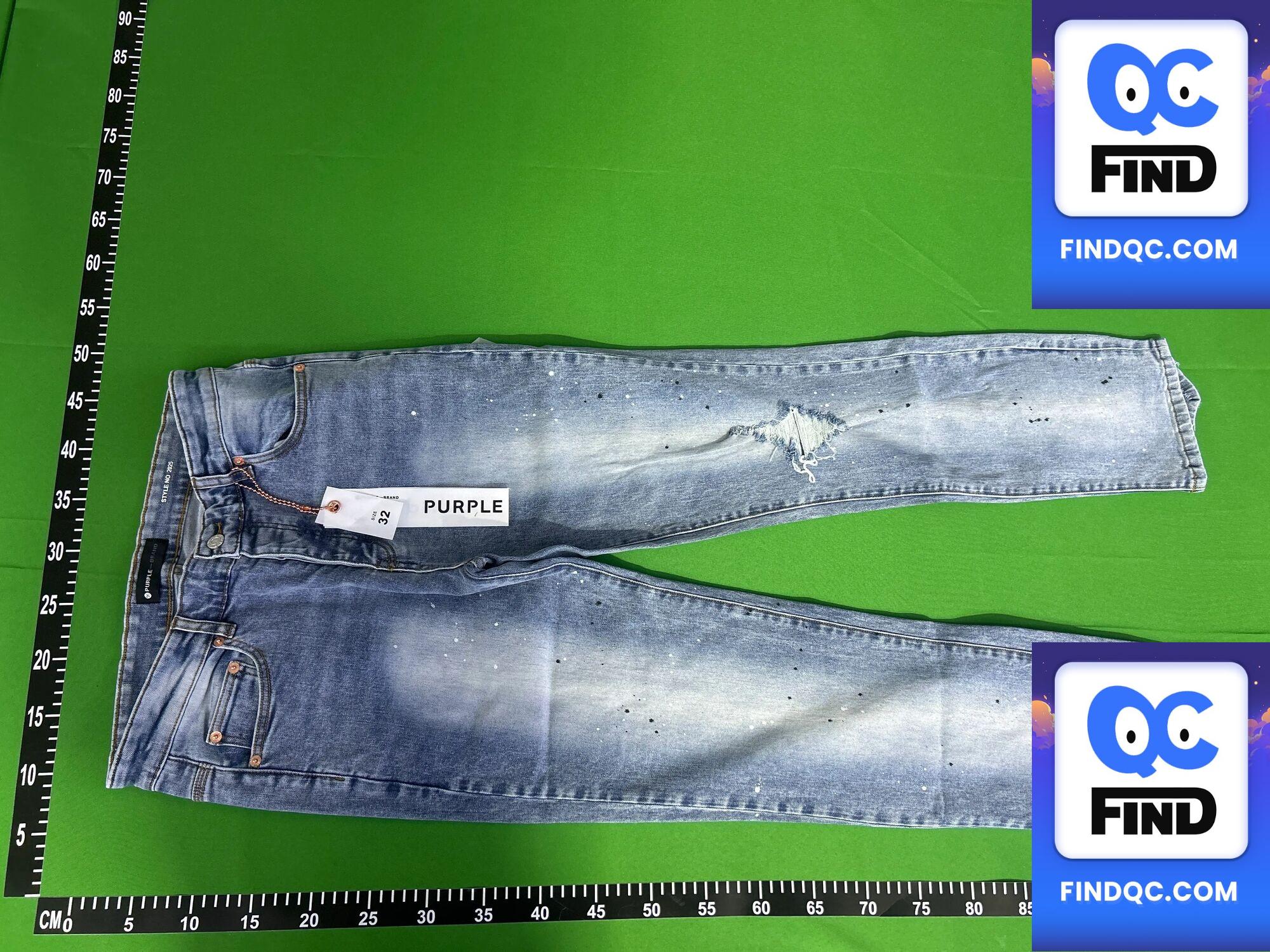 Purple Brand Slim Straight-Leg Jeans with Splash Ink Graffiti, Scratched and Ripped Holes QC