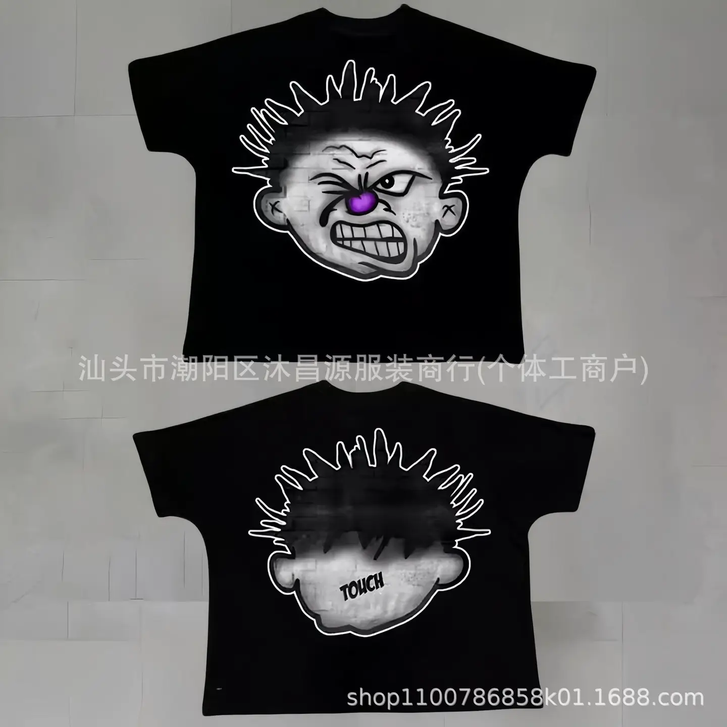 Cross-border Foreign Trade Explosions 2024 Personalized Street Hip-hop Printed T-shirt Short-sleeved Trendy Loose Crewneck Retro All-match