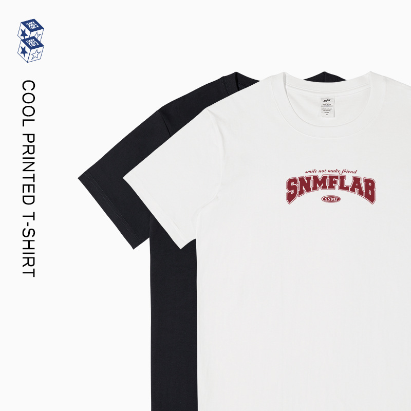 American-Style Lettered Pure Cotton Short-Sleeve T-Shirt for Men, Simple Casual Style, Trendy Brand Men's Clothing, Round Neck
