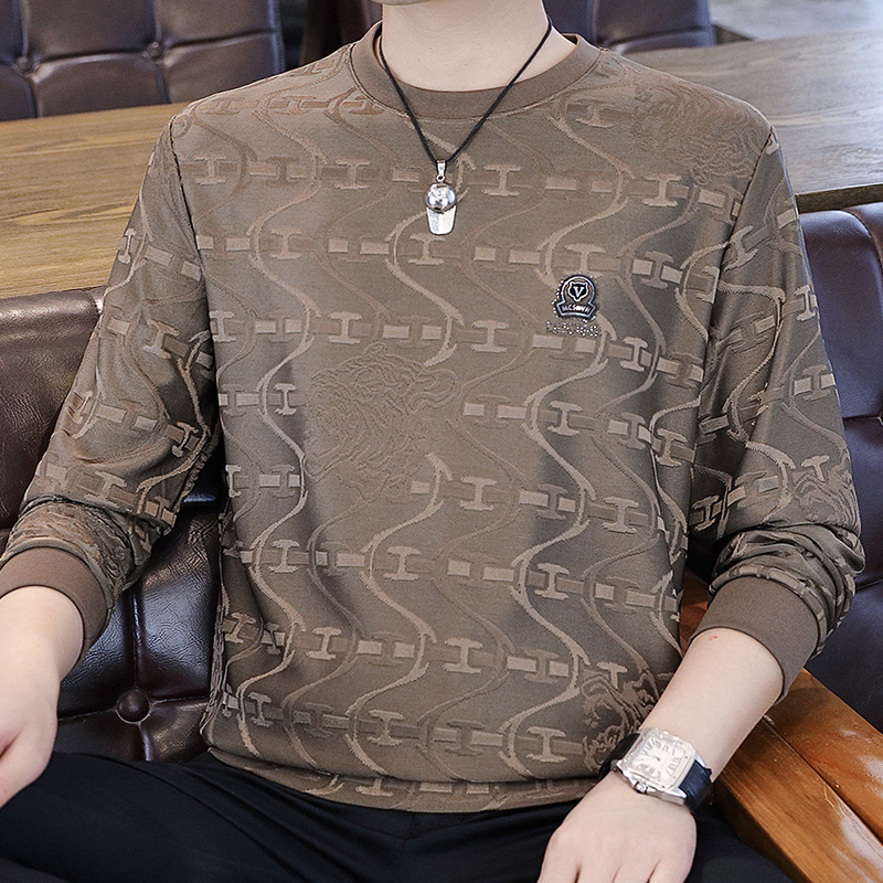 Sweater Men's Spring and Autumn High-end European Jacquard Long-sleeved Base Shirt Men's Casual Trendy Brand Round Neck Inner T-shirt Top